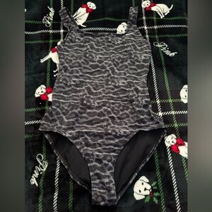 Nike Black and Gray One Piece Swimsuit